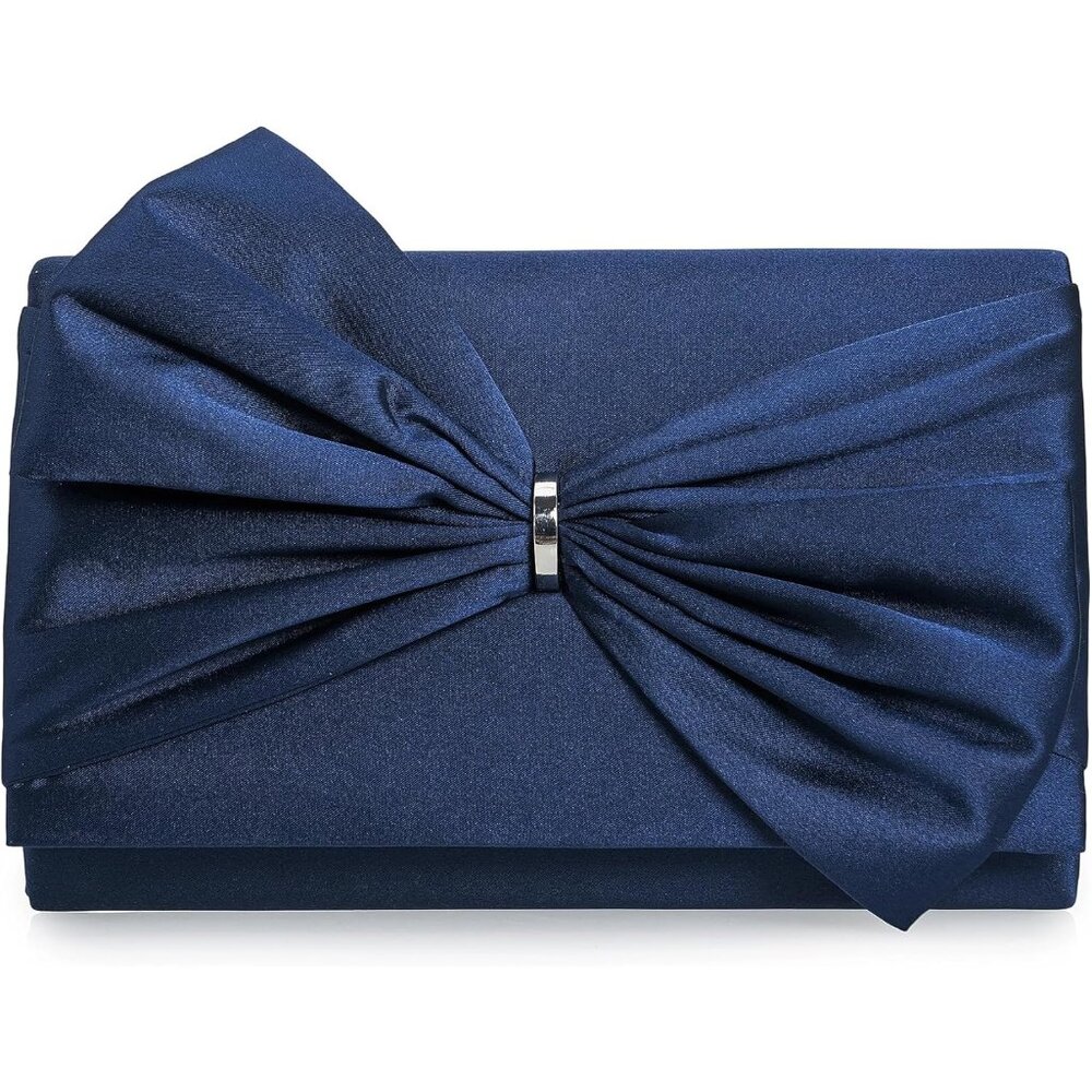 ⚡ Women's Elegant Evening Blue Satin Bow Shoulder Chain Strap Clutch Handbag